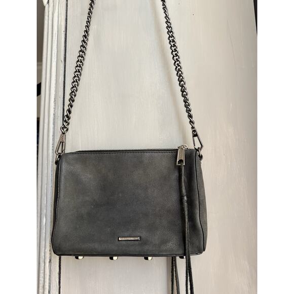 Rebecca Minkoff Crossbody Bag Avery Boho Gray Nubuck Suede Gunmetal Chain Strap - Picture 5 of 10